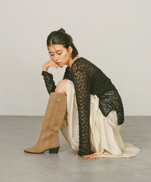 BAYFLOW（ベイフロー）の「ウエスタン風ロングブーツ（ブーツ・レディース・ブラウン/ベージュ・MEDIUM/LARGE）」の6枚目の写真