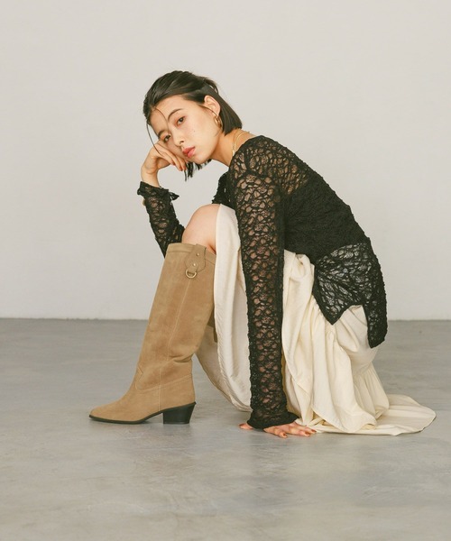 ウエスタン風ロングブーツ レディース 刺繍入り ウエスタンブーツ ウエスタン カントリーダンス カウボーイ 刺繍