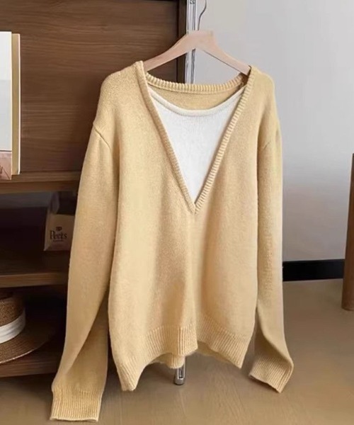 cammie(キャミー)の「ディープVネックニット(ニット/セーター・レディース・ネイビー/サックスブルー/ライトイエロー・F)」の16枚目の写真