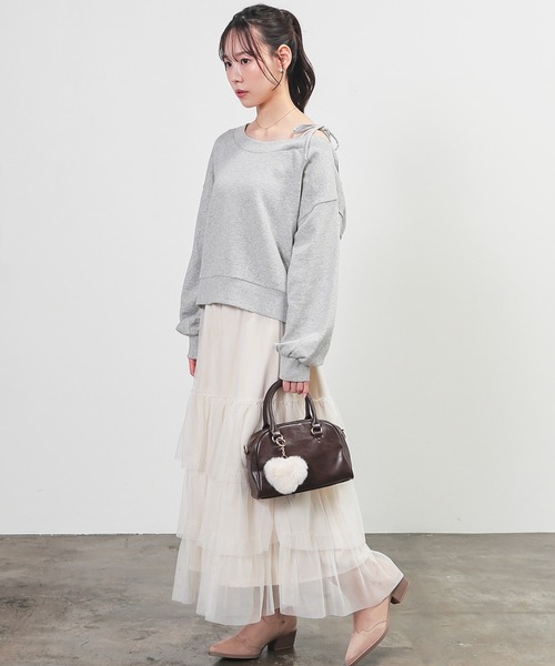 Honeys（ハニーズ）の「ワンショルゆるトップス（スウェット・レディース・杢グレー/ブラック/アイボリー/ブラウン・S/M/L）」の9枚目の写真