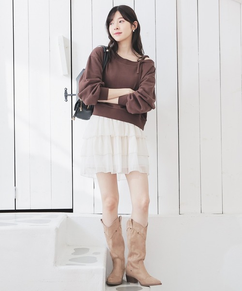 Honeys（ハニーズ）の「ワンショルゆるトップス（スウェット・レディース・杢グレー/ブラック/アイボリー/ブラウン・S/M/L）」の11枚目の写真