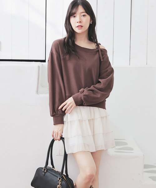 Honeys（ハニーズ）の「ワンショルゆるトップス（スウェット・レディース・杢グレー/ブラック/アイボリー/ブラウン・S/M/L）」の12枚目の写真