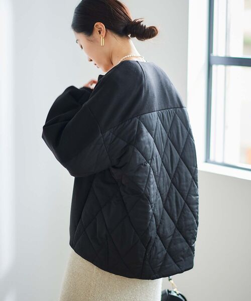 le.coeur blanc（ルクールブラン）の「ダンボール×キルトノーカラーコクーンブルゾン（ブルゾン・レディース・ブラック/グレイッシュベージュ・38）」の15枚目の写真