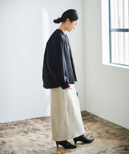 le.coeur blanc（ルクールブラン）の「ダンボール×キルトノーカラーコクーンブルゾン（ブルゾン・レディース・ブラック/グレイッシュベージュ・38）」の11枚目の写真
