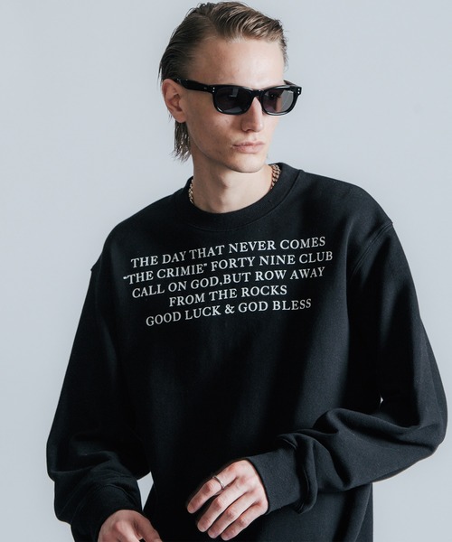 CRIMIE（クライミー）の「TYPO GRAPHIC CREW NECK SWEAT（スウェット・メンズ・ブラック/ダークグリーン/ネイビー・M/L/XL/XXL）」の2枚目の写真