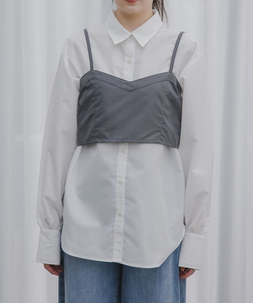 slattgir（スラットジール）の「高身長　ビスチェ付きシャツ（トールサイズ）Essenave（シャツ/ブラウス・レディース・ホワイト×グレー/ホワイト×ブルー・TM/TL/TLL/T3L）」の22枚目の写真