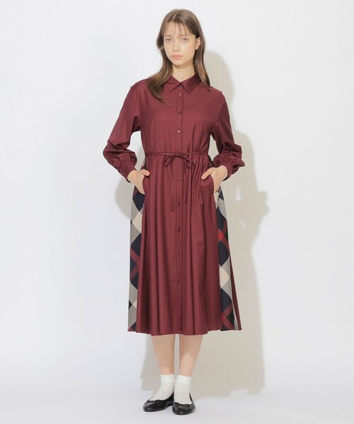 サイドチェック切替タックシャツワンピース（ワンピース）｜CB