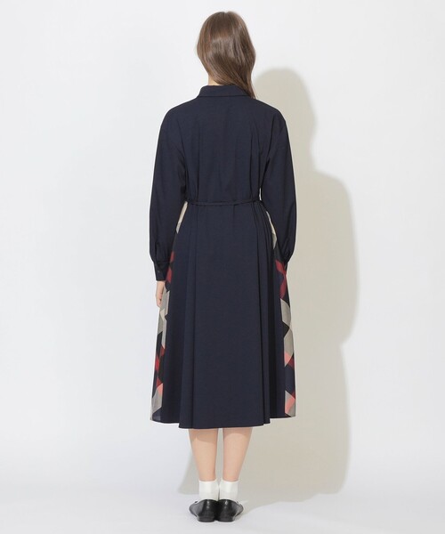 サイドチェック切替タックシャツワンピース（ワンピース）｜CB