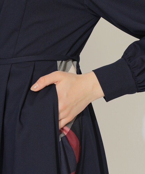 CBクレストブリッジ バックチェック切替ワンピース　ネイビー　Mサイズ　半袖 Meシリーズ】バックチェック切替ジャンスカワンピース｜シービー