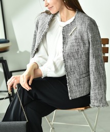 INTERPLANET（インタープラネット）の「エアーファンシー杢ツイードノーカラージャケット（ノーカラージャケット）」