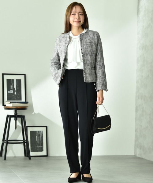 INTERPLANET（インタープラネット）の「エアーファンシー杢ツイードノーカラージャケット（ノーカラージャケット・レディース・ブラック/ネイビー・MEDIUM/LARGE）」の13枚目の写真