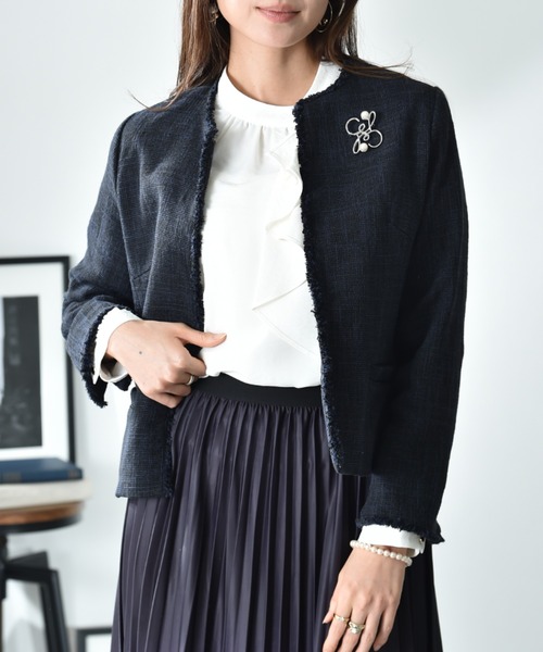 INTERPLANET（インタープラネット）の「エアーファンシー杢ツイードノーカラージャケット（ノーカラージャケット・レディース・ブラック/ネイビー・MEDIUM/LARGE）」の7枚目の写真