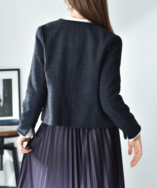 INTERPLANET（インタープラネット）の「エアーファンシー杢ツイードノーカラージャケット（ノーカラージャケット・レディース・ブラック/ネイビー・MEDIUM/LARGE）」の17枚目の写真