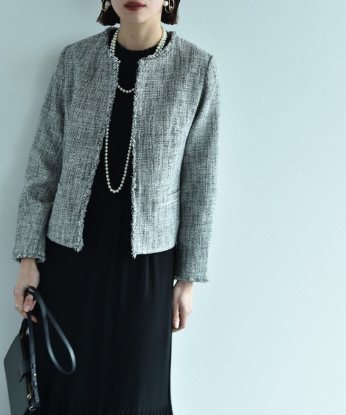 INTERPLANET（インタープラネット）の「エアーファンシー杢ツイードノーカラージャケット（ノーカラージャケット・レディース・ブラック/ネイビー・MEDIUM/LARGE）」の12枚目の写真