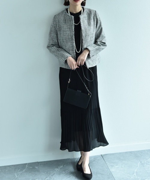 INTERPLANET（インタープラネット）の「エアーファンシー杢ツイードノーカラージャケット（ノーカラージャケット・レディース・ブラック/ネイビー・MEDIUM/LARGE）」の5枚目の写真