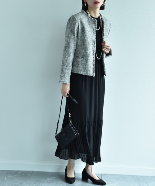 INTERPLANET（インタープラネット）の「エアーファンシー杢ツイードノーカラージャケット（ノーカラージャケット・レディース・ブラック/ネイビー・MEDIUM/LARGE）」の9枚目の写真