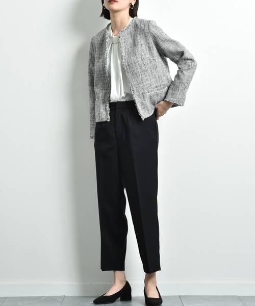 INTERPLANET（インタープラネット）の「エアーファンシー杢ツイードノーカラージャケット（ノーカラージャケット・レディース・ブラック/ネイビー・MEDIUM/LARGE）」の6枚目の写真