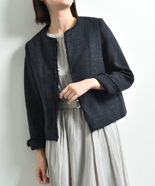 INTERPLANET（インタープラネット）の「エアーファンシー杢ツイードノーカラージャケット（ノーカラージャケット・レディース・ブラック/ネイビー・MEDIUM/LARGE）」の15枚目の写真