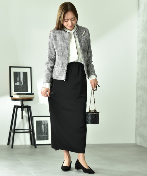 INTERPLANET（インタープラネット）の「エアーファンシー杢ツイードノーカラージャケット（ノーカラージャケット・レディース・ブラック/ネイビー・MEDIUM/LARGE）」の8枚目の写真