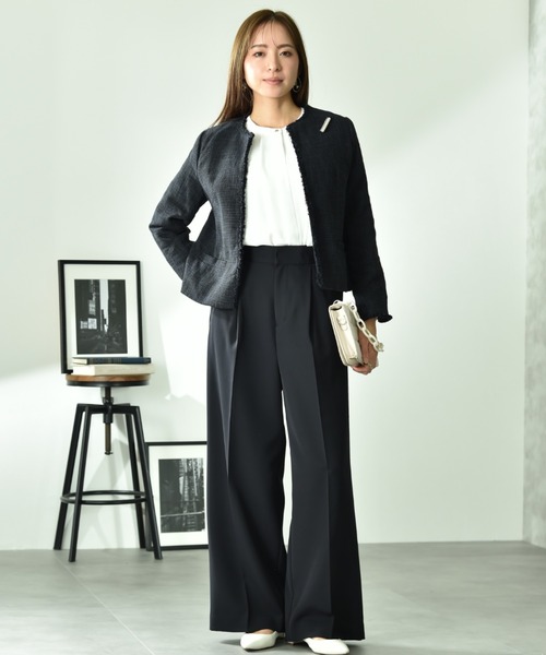 INTERPLANET（インタープラネット）の「エアーファンシー杢ツイードノーカラージャケット（ノーカラージャケット・レディース・ブラック/ネイビー・MEDIUM/LARGE）」の20枚目の写真