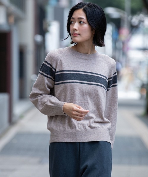 Munich（ミューニック）の「12GG天竺編みソフトニットラインプルオーバー（ニット/セーター・レディース・ベージュ/グレー/ブラック・FREE）」の4枚目の写真