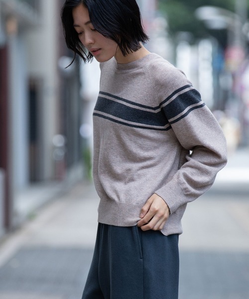 Munich（ミューニック）の「12GG天竺編みソフトニットラインプルオーバー（ニット/セーター・レディース・ベージュ/グレー/ブラック・FREE）」の5枚目の写真