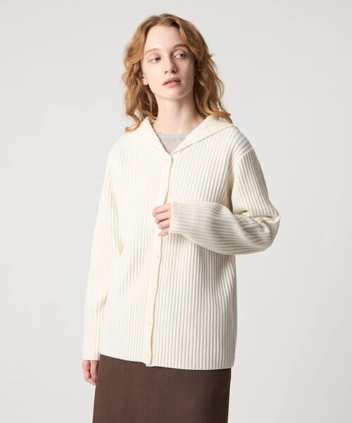 Steven Alan（スティーブンアラン）の「＜Steven Alan＞ウール リブ セーラーカラー カーディガン（カーディガン/ボレロ・レディース・オフホワイト/ネイビー・FREE）」の2枚目の写真