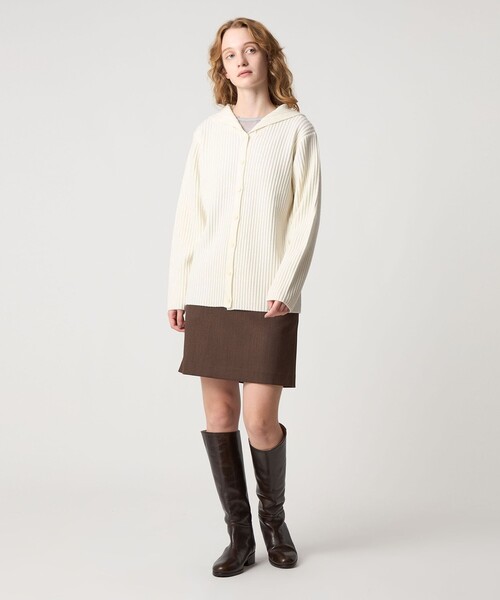 Steven Alan（スティーブンアラン）の「＜Steven Alan＞ウール リブ セーラーカラー カーディガン（カーディガン/ボレロ・レディース・オフホワイト/ネイビー・FREE）」の4枚目の写真