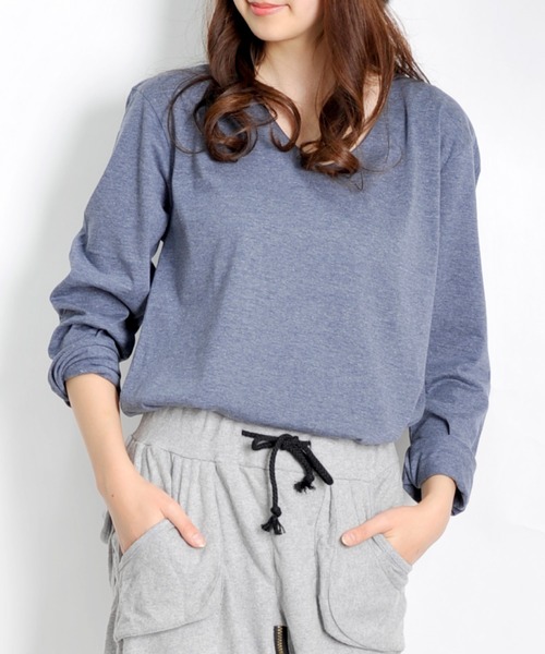 MARAI（マーライ）の「杢カラー長袖VネックTシャツ（Tシャツ/カットソー・レディース・ブルー/ネイビー/ブラウン/グレー/ワイン/ブラック・L/XL）」の15枚目の写真
