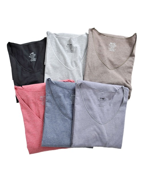 MARAI（マーライ）の「杢カラー長袖VネックTシャツ（Tシャツ/カットソー・レディース・ブルー/ネイビー/ブラウン/グレー/ワイン/ブラック・L/XL）」の17枚目の写真