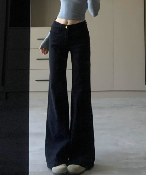 Teem Store(チームストア)の「ハイウエストストレッチフレアデニムパンツ(デニムパンツ・レディース・ブラック・L/M)」の1枚目の写真