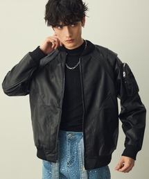 Double-zip cross design synthetic leather jacket / ダブルジップクロスデザイン合成皮革ブルゾン