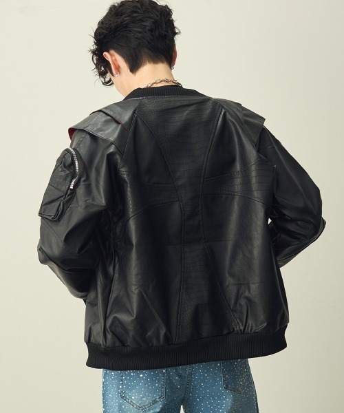 Shoowtime（ショウタイム）の「Double-zip cross design synthetic leather jacket / ダブルジップクロスデザイン合成皮革ブルゾン（ブルゾン・メンズ・ブラック/バーガンディー・MEDIUM/LARGE/X-LARGE）」の21枚目の写真