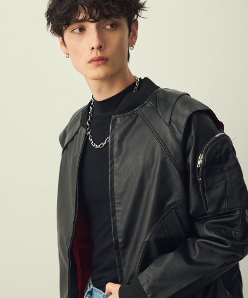 Shoowtime（ショウタイム）の「Double-zip cross design synthetic leather jacket / ダブルジップクロスデザイン合成皮革ブルゾン（ブルゾン・メンズ・ブラック/バーガンディー・MEDIUM/LARGE/X-LARGE）」の18枚目の写真