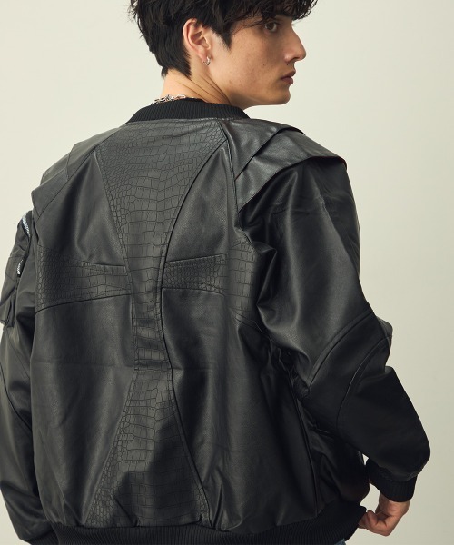 Shoowtime（ショウタイム）の「Double-zip cross design synthetic leather jacket / ダブルジップクロスデザイン合成皮革ブルゾン（ブルゾン・メンズ・ブラック/バーガンディー・MEDIUM/LARGE/X-LARGE）」の20枚目の写真