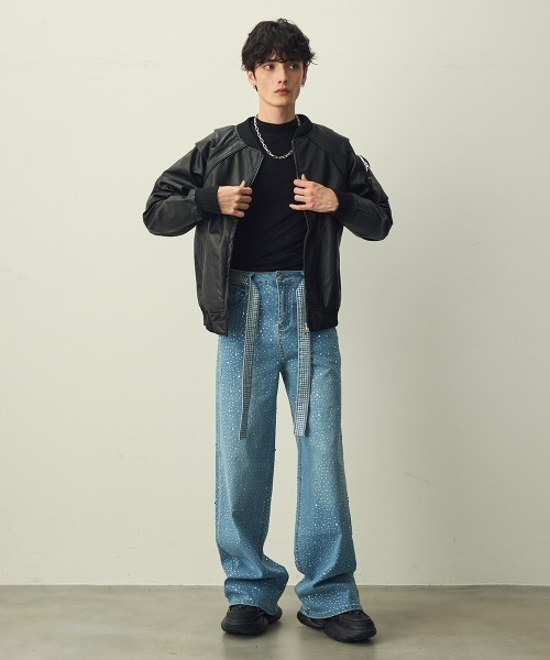 Shoowtime（ショウタイム）の「Double-zip cross design synthetic leather jacket / ダブルジップクロスデザイン合成皮革ブルゾン（ブルゾン・メンズ・ブラック/バーガンディー・MEDIUM/LARGE/X-LARGE）」の22枚目の写真
