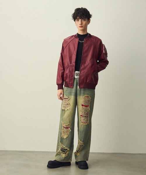 Shoowtime（ショウタイム）の「Double-zip cross design synthetic leather jacket / ダブルジップクロスデザイン合成皮革ブルゾン（ブルゾン・メンズ・ブラック/バーガンディー・MEDIUM/LARGE/X-LARGE）」の9枚目の写真