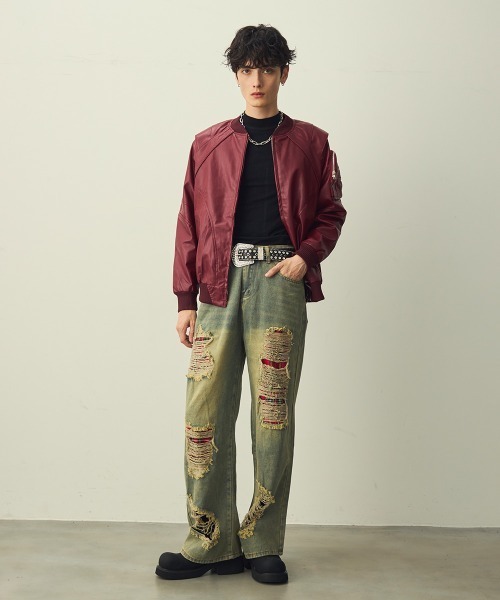 Shoowtime（ショウタイム）の「Double-zip cross design synthetic leather jacket / ダブルジップクロスデザイン合成皮革ブルゾン（ブルゾン・メンズ・ブラック/バーガンディー・MEDIUM/LARGE/X-LARGE）」の12枚目の写真