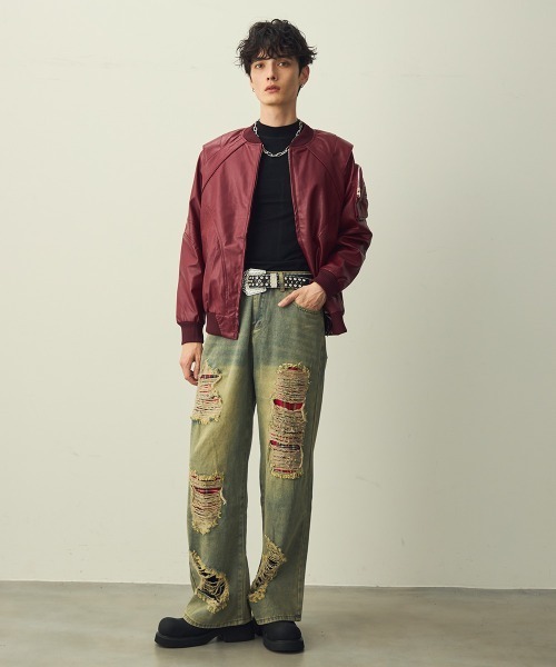 Shoowtime（ショウタイム）の「Double-zip cross design synthetic leather jacket / ダブルジップクロスデザイン合成皮革ブルゾン（ブルゾン・メンズ・ブラック/バーガンディー・MEDIUM/LARGE/X-LARGE）」の11枚目の写真