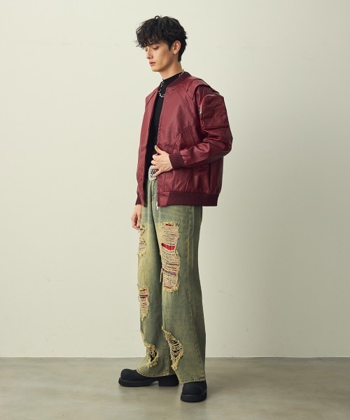 Shoowtime（ショウタイム）の「Double-zip cross design synthetic leather jacket / ダブルジップクロスデザイン合成皮革ブルゾン（ブルゾン・メンズ・ブラック/バーガンディー・MEDIUM/LARGE/X-LARGE）」の15枚目の写真