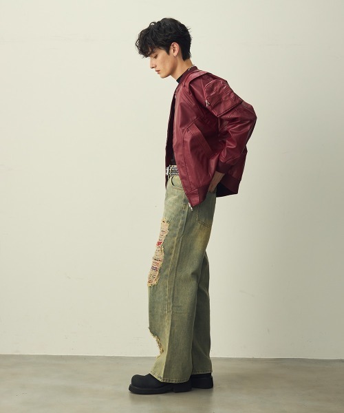 Shoowtime（ショウタイム）の「Double-zip cross design synthetic leather jacket / ダブルジップクロスデザイン合成皮革ブルゾン（ブルゾン・メンズ・ブラック/バーガンディー・MEDIUM/LARGE/X-LARGE）」の16枚目の写真