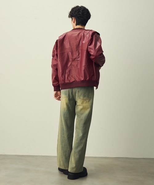 Shoowtime（ショウタイム）の「Double-zip cross design synthetic leather jacket / ダブルジップクロスデザイン合成皮革ブルゾン（ブルゾン・メンズ・ブラック/バーガンディー・MEDIUM/LARGE/X-LARGE）」の17枚目の写真