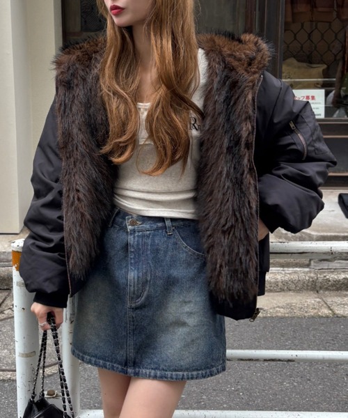 ファーリバーシブルフードブルゾン（ブルゾン）｜RAY CASSIN