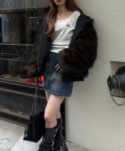 RAY CASSIN（レイカズン）の「ファーリバーシブルフードブルゾン（ブルゾン・レディース・アイボリー/ブラウン系その他2・FREE）」の18枚目の写真