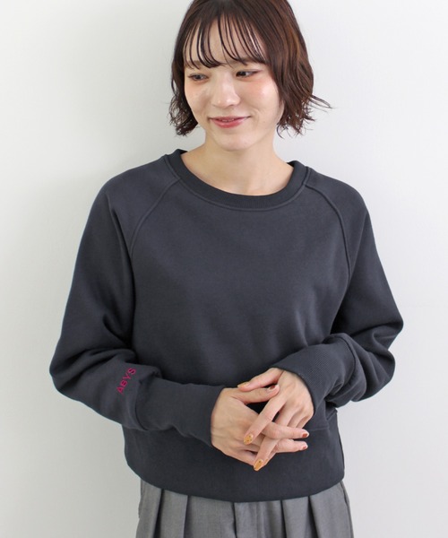 セール】【新色追加】ロゴ刺繍裏起毛ショート丈トレーナー（スウェット