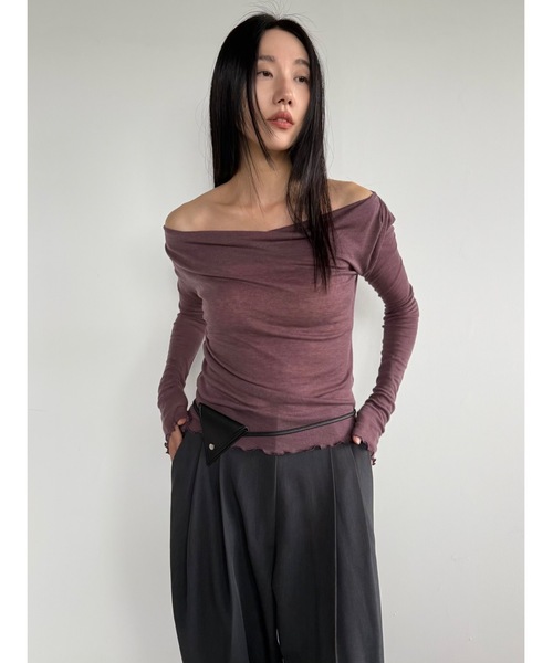Didot.showroom(ディドット ショールーム)の「テンセルオフショルダードレープロンT(Tシャツ/カットソー・レディース・チャコール/バーガンディー/グレー/ブラック・FREE)」の4枚目の写真