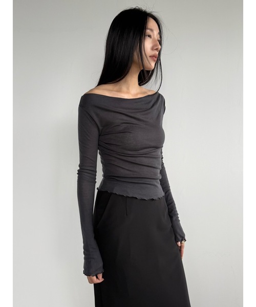 Didot.showroom(ディドット ショールーム)の「テンセルオフショルダードレープロンT(Tシャツ/カットソー・レディース・チャコール/バーガンディー/グレー/ブラック・FREE)」の3枚目の写真
