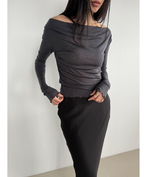 Didot.showroom(ディドット ショールーム)の「テンセルオフショルダードレープロンT(Tシャツ/カットソー・レディース・チャコール/バーガンディー/グレー/ブラック・FREE)」の16枚目の写真