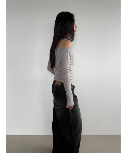 Didot.showroom(ディドット ショールーム)の「テンセルオフショルダードレープロンT(Tシャツ/カットソー・レディース・チャコール/バーガンディー/グレー/ブラック・FREE)」の14枚目の写真