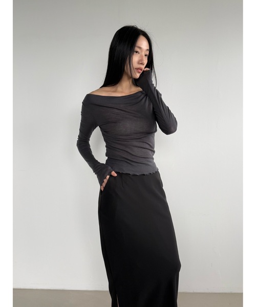 Didot.showroom(ディドット ショールーム)の「テンセルオフショルダードレープロンT(Tシャツ/カットソー・レディース・チャコール/バーガンディー/グレー/ブラック・FREE)」の18枚目の写真